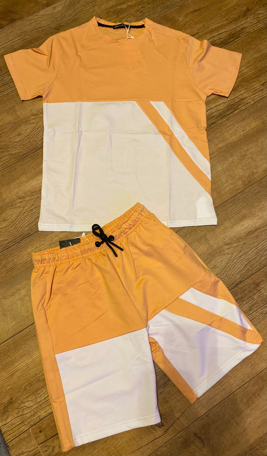 Boys Orange & White Stripe Short Set