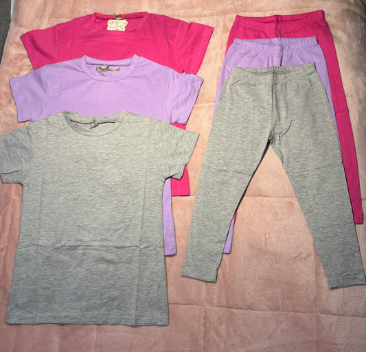 Girls Plain T-shirt & Leggings Sets